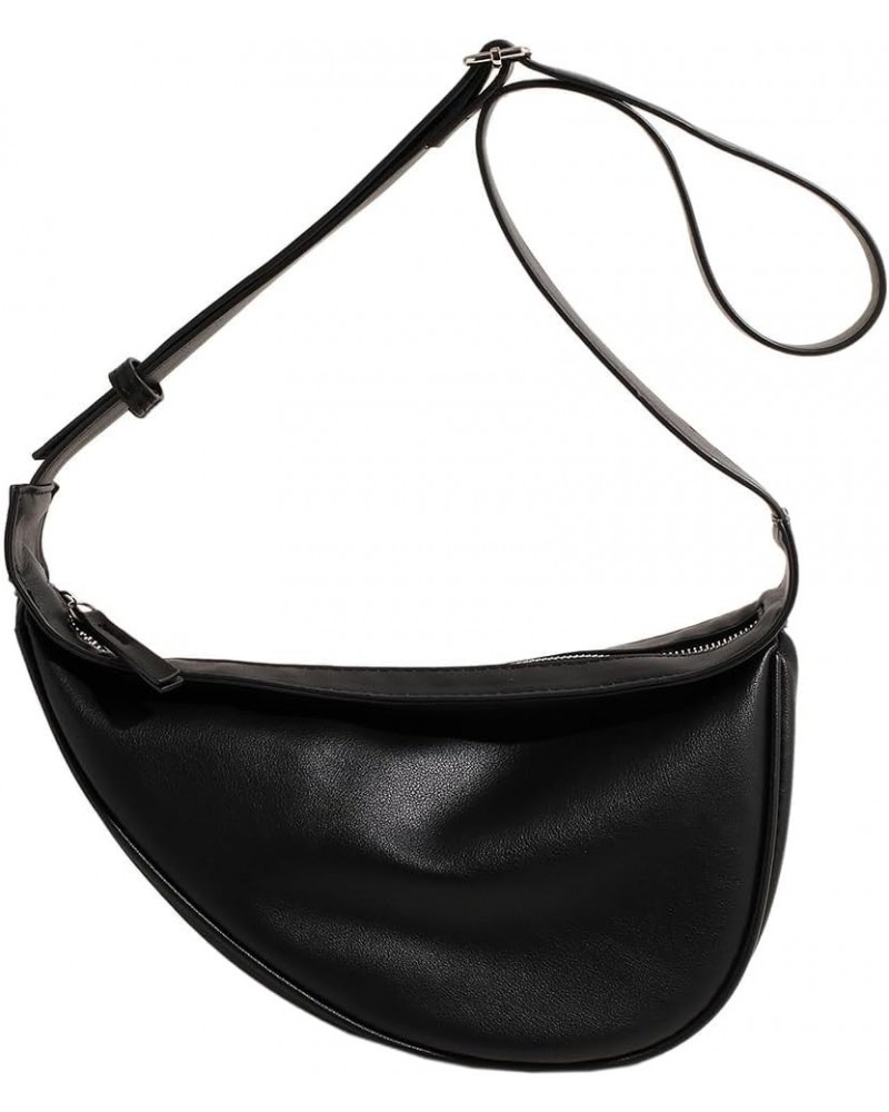 Leather Crescent Crossbody Bags for Women Small Casual Hobo Shoulder Bag Simple Everyday Crossbody Bag Purse Black $18.03 Totes