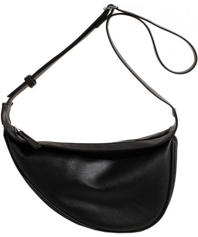 Leather Crescent Crossbody Bags for Women Small Casual Hobo Shoulder Bag Simple Everyday Crossbody Bag Purse Black $18.03 Totes