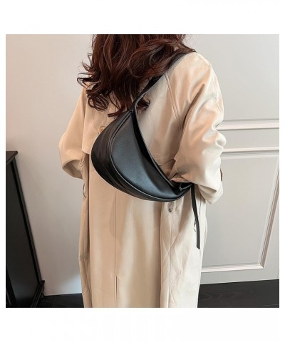 Leather Crescent Crossbody Bags for Women Small Casual Hobo Shoulder Bag Simple Everyday Crossbody Bag Purse Black $18.03 Totes