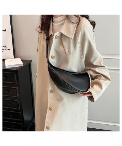 Leather Crescent Crossbody Bags for Women Small Casual Hobo Shoulder Bag Simple Everyday Crossbody Bag Purse Black $18.03 Totes