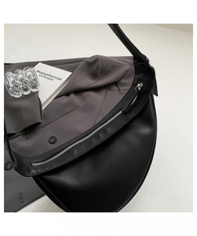 Leather Crescent Crossbody Bags for Women Small Casual Hobo Shoulder Bag Simple Everyday Crossbody Bag Purse Black $18.03 Totes