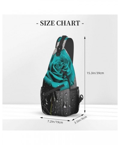 Teal Gray Rose Flower Print Men'S Casual Crossbody Chest Bag - A Versatile Accessory For Everyday Use And Short Trips Black $...