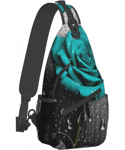 Teal Gray Rose Flower Print Men'S Casual Crossbody Chest Bag - A Versatile Accessory For Everyday Use And Short Trips Black $...