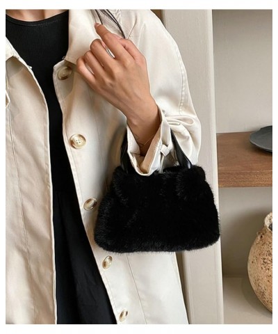 Crossbody Shoulder Bag for Women Faux Fur Fluffy Hobo Totes Pleated Handbag Cute Plush Cloud Purses Satchels Black $12.64 Totes