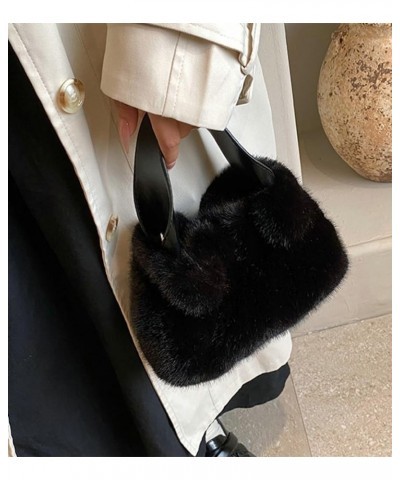 Crossbody Shoulder Bag for Women Faux Fur Fluffy Hobo Totes Pleated Handbag Cute Plush Cloud Purses Satchels Black $12.64 Totes