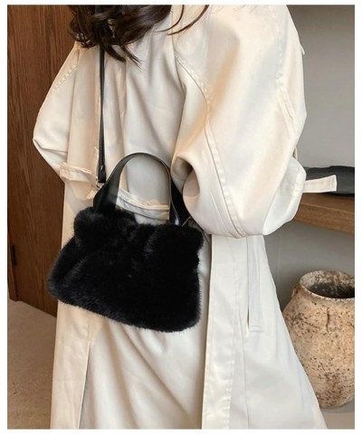 Crossbody Shoulder Bag for Women Faux Fur Fluffy Hobo Totes Pleated Handbag Cute Plush Cloud Purses Satchels Black $12.64 Totes