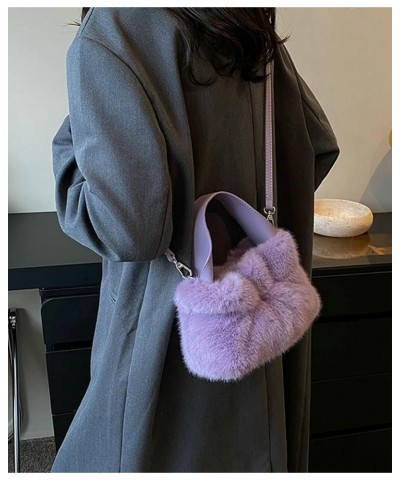 Crossbody Shoulder Bag for Women Faux Fur Fluffy Hobo Totes Pleated Handbag Cute Plush Cloud Purses Satchels Black $12.64 Totes