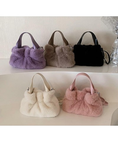 Crossbody Shoulder Bag for Women Faux Fur Fluffy Hobo Totes Pleated Handbag Cute Plush Cloud Purses Satchels Black $12.64 Totes