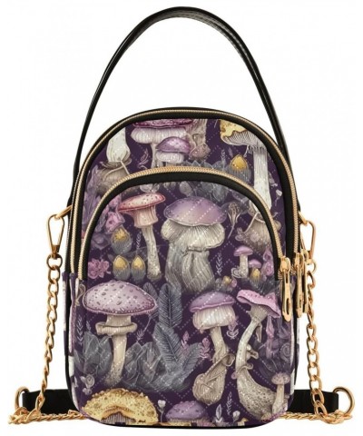 Purple Tone Mushroom Crossbody Sling Bags for Women, Compact Fashion Handbag with Chain Strap Top handle for Evening Party Da...