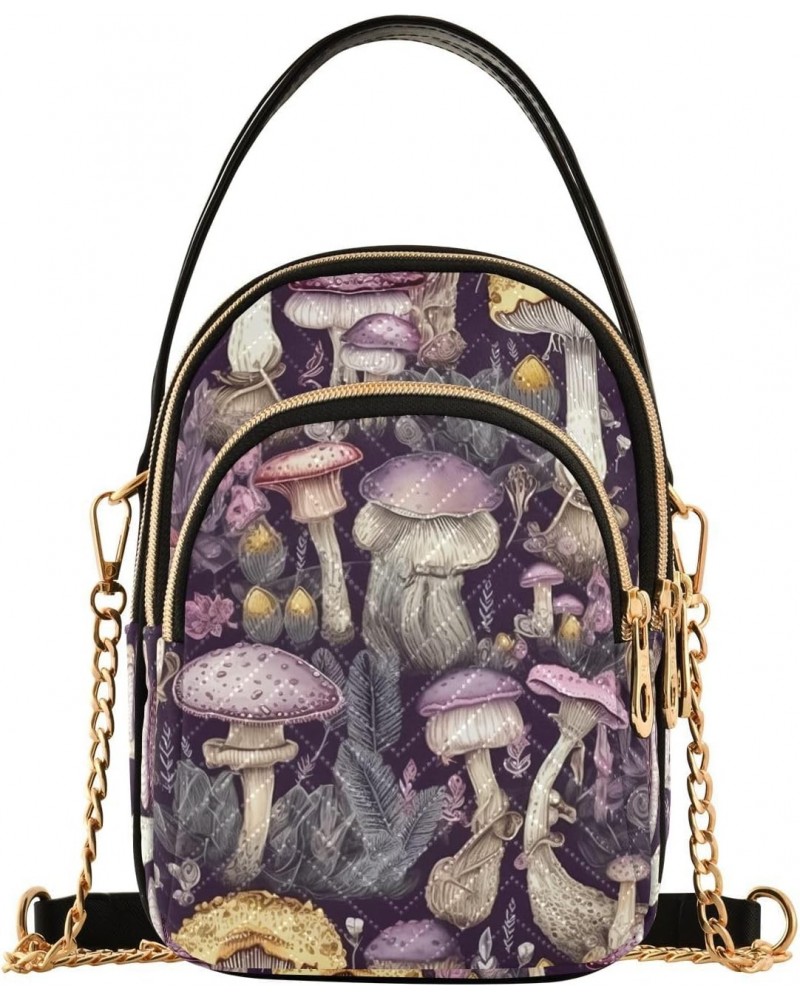 Purple Tone Mushroom Crossbody Sling Bags for Women, Compact Fashion Handbag with Chain Strap Top handle for Evening Party Da...