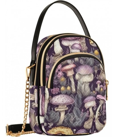 Purple Tone Mushroom Crossbody Sling Bags for Women, Compact Fashion Handbag with Chain Strap Top handle for Evening Party Da...