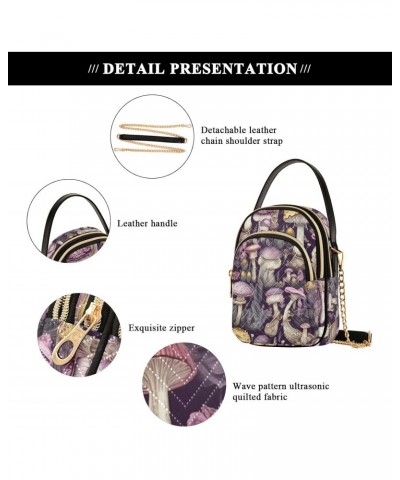 Purple Tone Mushroom Crossbody Sling Bags for Women, Compact Fashion Handbag with Chain Strap Top handle for Evening Party Da...