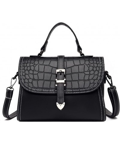 Fashion Top Handle Satchel Handbag for Women Leather Crossbody Bag Crocodile Pattern Casual Shoulder Bag Tote Black $17.50 Totes