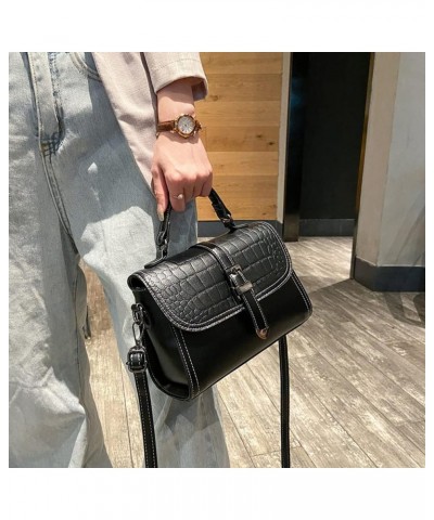 Fashion Top Handle Satchel Handbag for Women Leather Crossbody Bag Crocodile Pattern Casual Shoulder Bag Tote Black $17.50 Totes