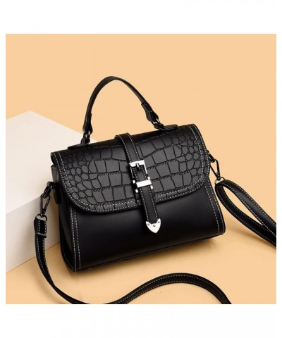 Fashion Top Handle Satchel Handbag for Women Leather Crossbody Bag Crocodile Pattern Casual Shoulder Bag Tote Black $17.50 Totes