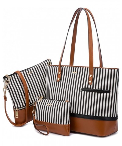 Handbags for Women Shoulder Bags Tote Satchel Hobo 3pcs Purse Set Brown Vertical Stripes $12.38 Totes