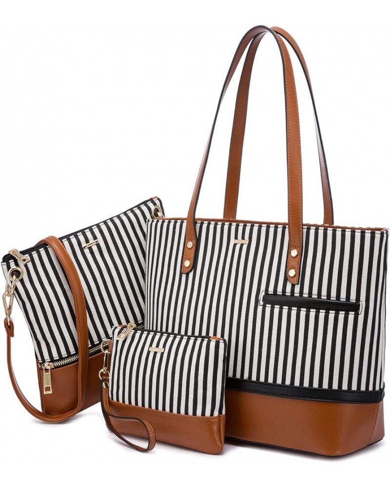 Handbags for Women Shoulder Bags Tote Satchel Hobo 3pcs Purse Set Brown Vertical Stripes $12.38 Totes