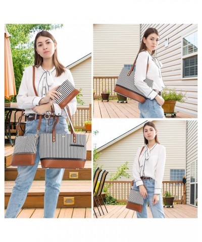 Handbags for Women Shoulder Bags Tote Satchel Hobo 3pcs Purse Set Brown Vertical Stripes $12.38 Totes