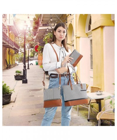 Handbags for Women Shoulder Bags Tote Satchel Hobo 3pcs Purse Set Brown Vertical Stripes $12.38 Totes