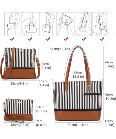 Handbags for Women Shoulder Bags Tote Satchel Hobo 3pcs Purse Set Brown Vertical Stripes $12.38 Totes