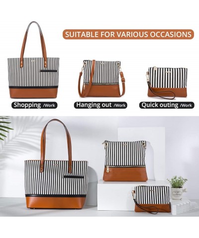 Handbags for Women Shoulder Bags Tote Satchel Hobo 3pcs Purse Set Brown Vertical Stripes $12.38 Totes