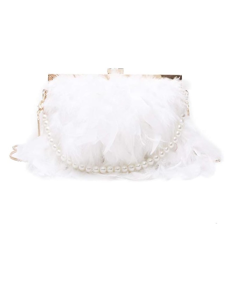 Evening Purse with Pearl Strap Chain Clutch Bags Crossbody Bag for Women Girl Ladies (White) $21.34 Evening Bags