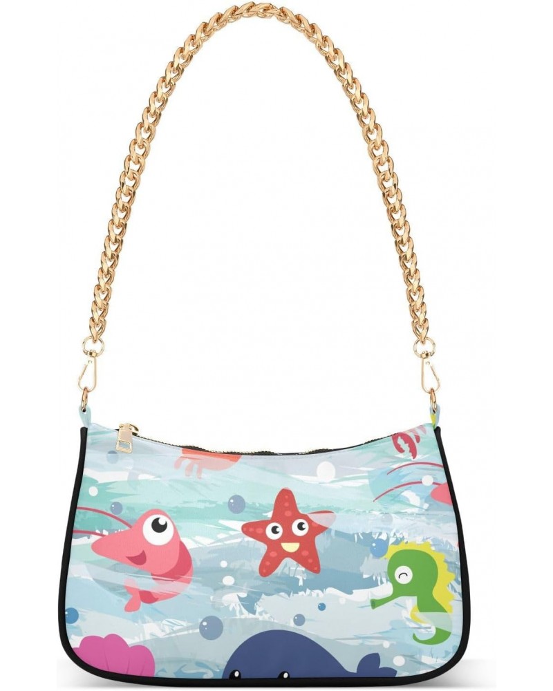 Shoulder Bag Cartoon Whale Lobster Starfish Seahorse Women Clutch Handbag Shoulder Purch Date Chain Bag Tote Bag Spring Holid...