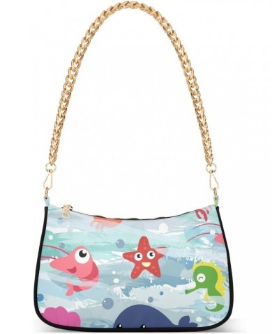 Shoulder Bag Cartoon Whale Lobster Starfish Seahorse Women Clutch Handbag Shoulder Purch Date Chain Bag Tote Bag Spring Holid...