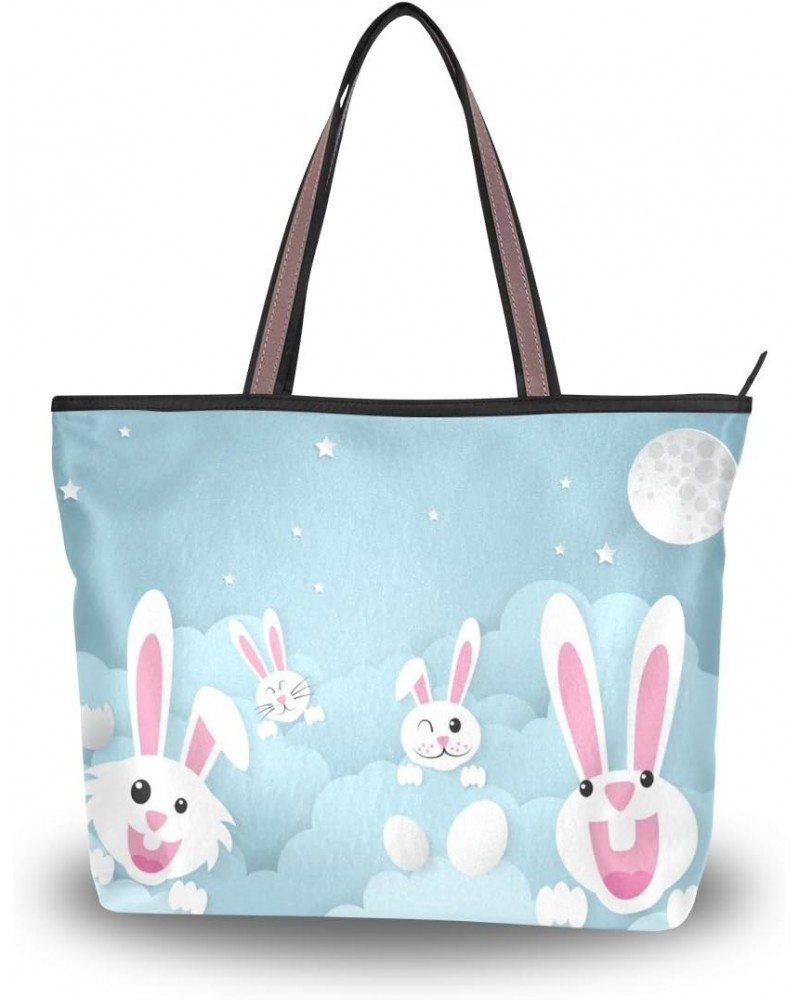 Cooper girl Cute Rabbits Tote Bag Top Handle Handbag Shoulder Bag Large Capacity $23.93 Totes