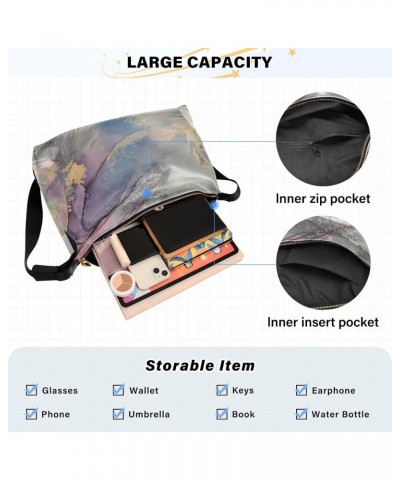 Women Boho Bag Fantasy Pink Blue Grey Foil Marble Shoulder Bag PU Leather Pouch Crossbody Bag Large Tote Handbag For Quick Ge...