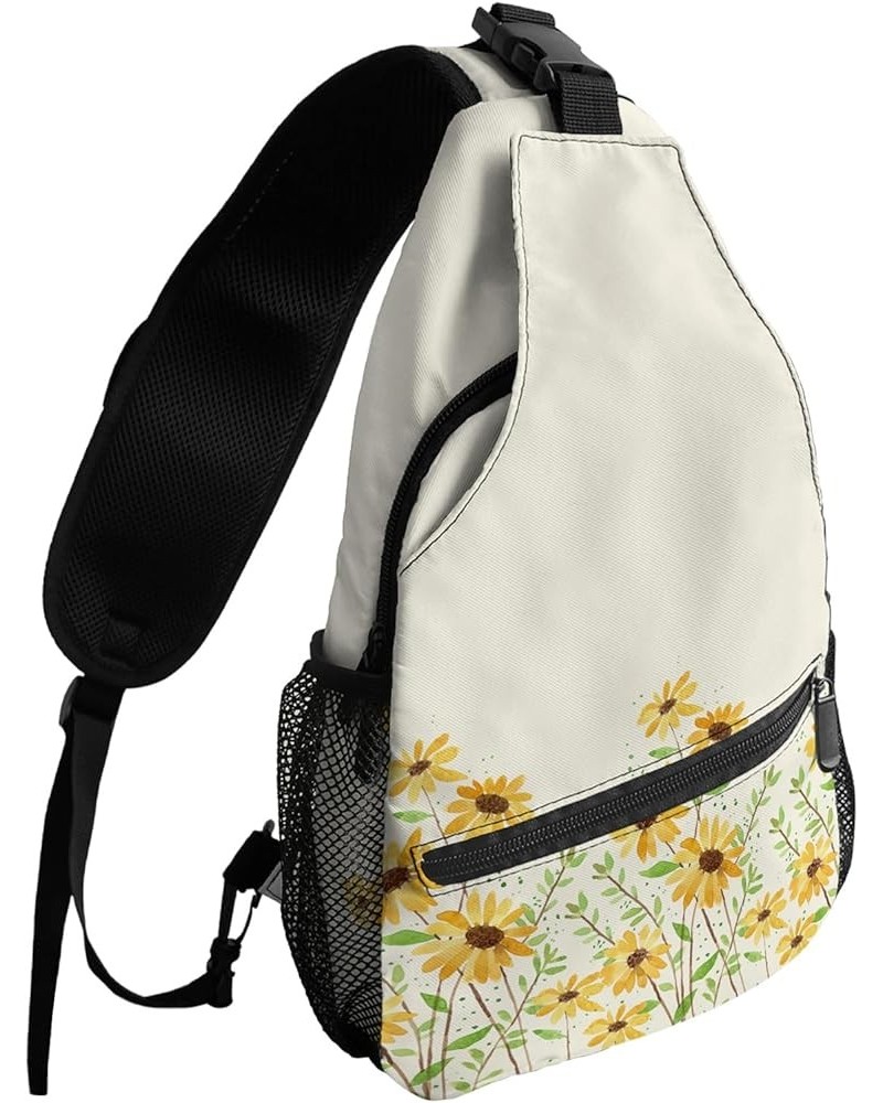 Sling Bag Crossbody Bag for Women Men Flower Yellow Daisy and Green Leaves Waterproof Hiking Backpack Lightweight Chest Shoul...