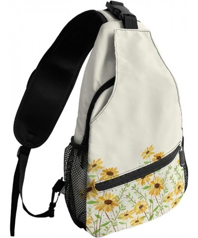 Sling Bag Crossbody Bag for Women Men Flower Yellow Daisy and Green Leaves Waterproof Hiking Backpack Lightweight Chest Shoul...