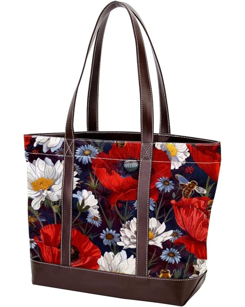 Tote Bags, Large Tote Bag, Women's Tote Handbags, Vintage Daisy Corn Poppy Pastorable Flower, Womens Tote Bag Design 6474 $23...