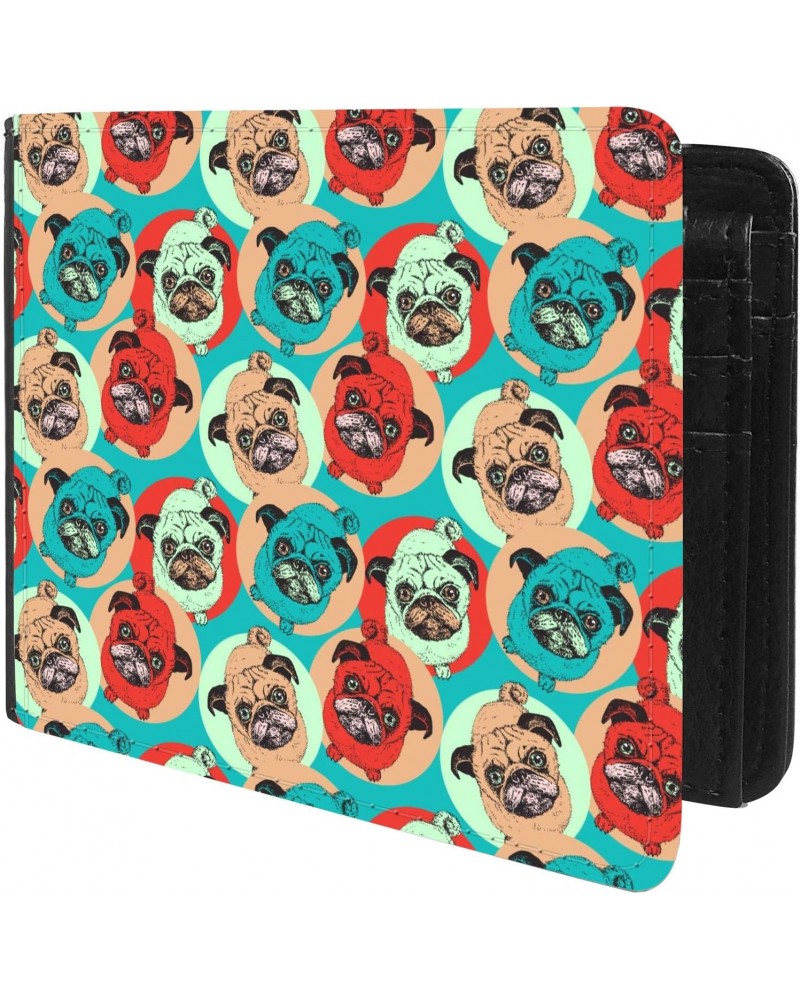 Unique Desige Pattern - Colorful Pug Dog Pattern, Slim Front Pocket Wallet Billfold RFID Blocking $10.84 Wallets