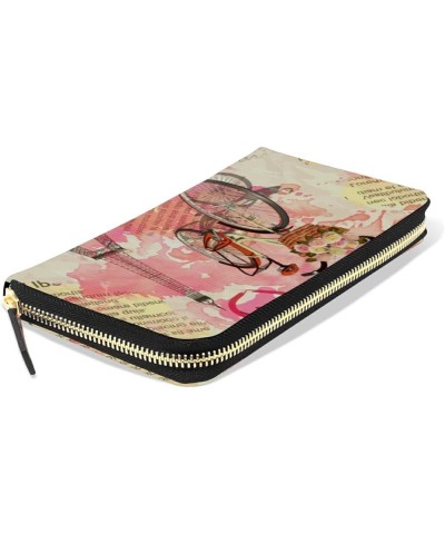 Wallets for Women PU Leather Card Holder Organizer Eiffel Tower Flowers Feathers and Text Ladies Clutch Long Zipper Womens Wa...