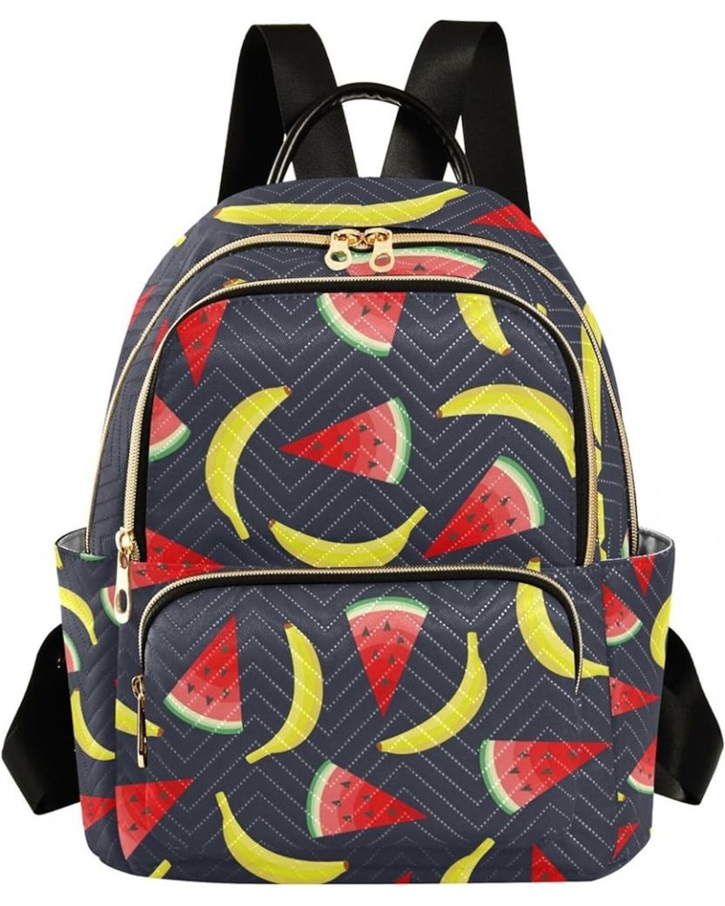 Yellow Bananas and Watermelon Backpack for Women Shoulder Bag Lightweight Mini Backpack Casual Daypack Back Pack Small(11.41'...