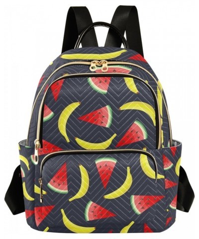 Yellow Bananas and Watermelon Backpack for Women Shoulder Bag Lightweight Mini Backpack Casual Daypack Back Pack Small(11.41'...