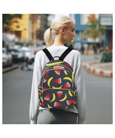 Yellow Bananas and Watermelon Backpack for Women Shoulder Bag Lightweight Mini Backpack Casual Daypack Back Pack Small(11.41'...