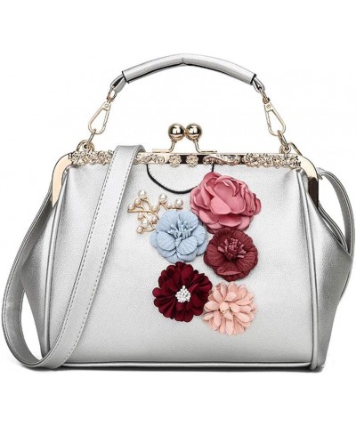 Women's Retro Handbag Kiss Lock Shoulder Bag Vintage Purse Flowers A $27.35 Shoulder Bags