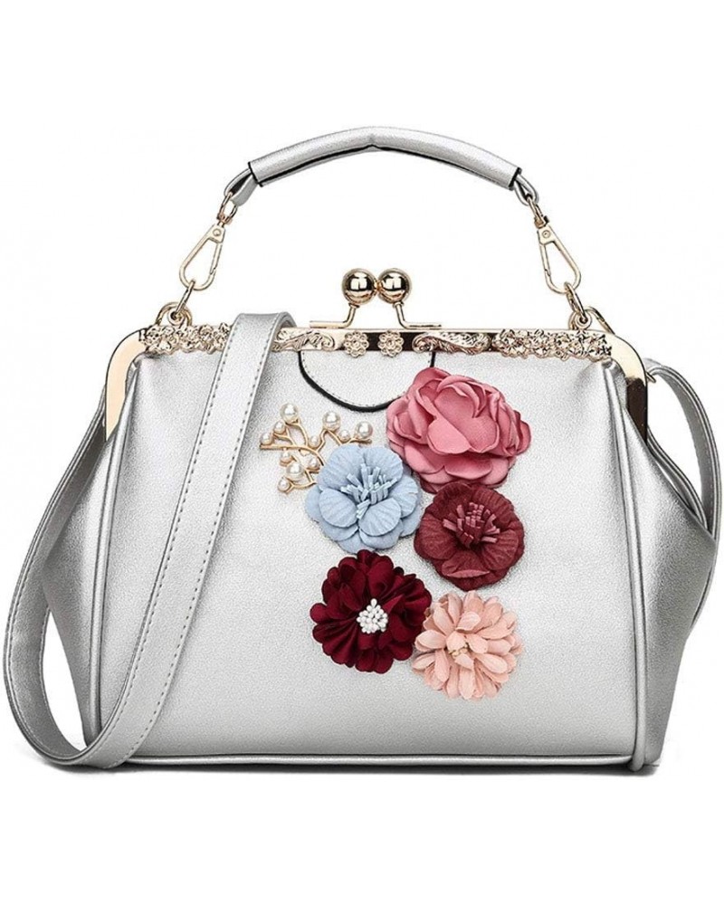 Women's Retro Handbag Kiss Lock Shoulder Bag Vintage Purse Flowers A $27.35 Shoulder Bags