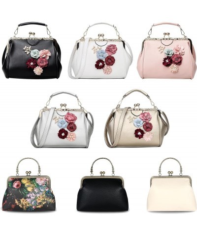 Women's Retro Handbag Kiss Lock Shoulder Bag Vintage Purse Flowers A $27.35 Shoulder Bags