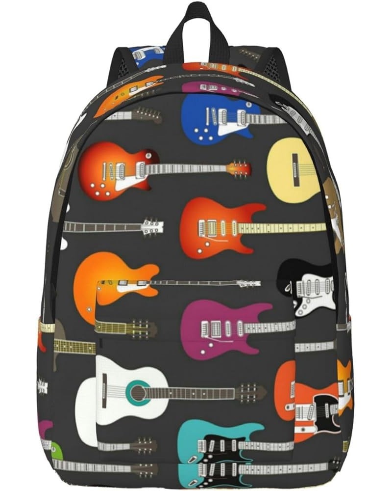 Color Acoustic And Guitars Print Unisex Canvas Backpack Cute Backpack For Travel Sports Casual Aesthetic Backpack Black Small...