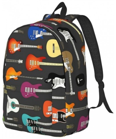 Color Acoustic And Guitars Print Unisex Canvas Backpack Cute Backpack For Travel Sports Casual Aesthetic Backpack Black Small...