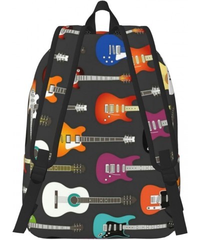 Color Acoustic And Guitars Print Unisex Canvas Backpack Cute Backpack For Travel Sports Casual Aesthetic Backpack Black Small...