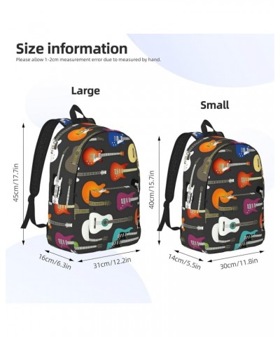 Color Acoustic And Guitars Print Unisex Canvas Backpack Cute Backpack For Travel Sports Casual Aesthetic Backpack Black Small...