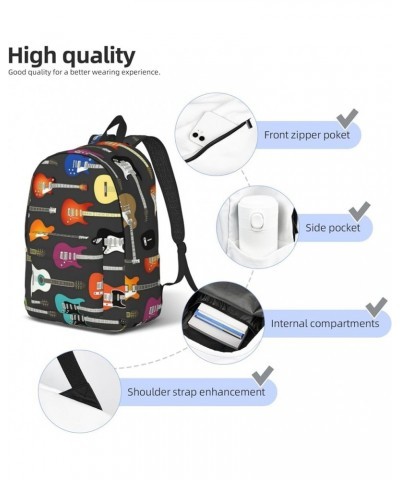 Color Acoustic And Guitars Print Unisex Canvas Backpack Cute Backpack For Travel Sports Casual Aesthetic Backpack Black Small...