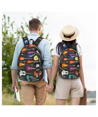 Color Acoustic And Guitars Print Unisex Canvas Backpack Cute Backpack For Travel Sports Casual Aesthetic Backpack Black Small...