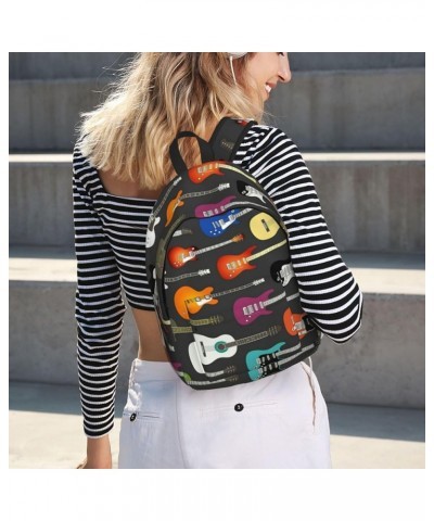 Color Acoustic And Guitars Print Unisex Canvas Backpack Cute Backpack For Travel Sports Casual Aesthetic Backpack Black Small...