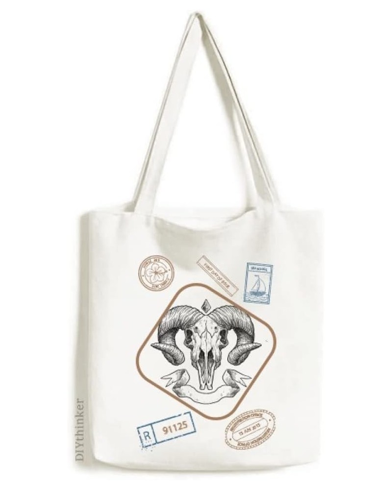 Goat l Animal Sketch Illustrations Stamp Shopping Ecofriendly Storage Canvas Tote Bag $13.95 Totes