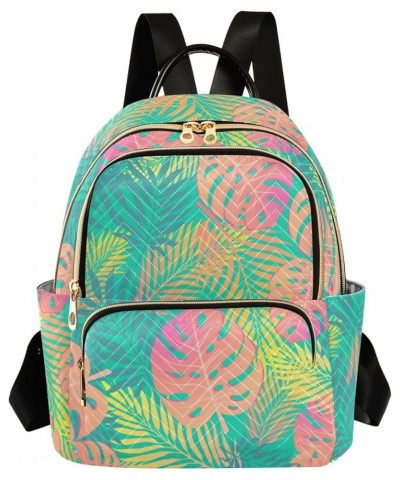 Pink-green Gradient Leaves Fashion Travel Backpack for Women Multi Pockets Lightweight Purse for Women-S Multicolor Small $14...